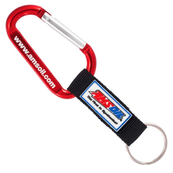 Carabiner keychain with laser engraving and custom PVC logo strap