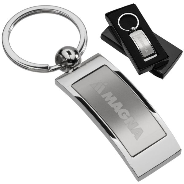 Custom engraved curved rectangle metal keychain