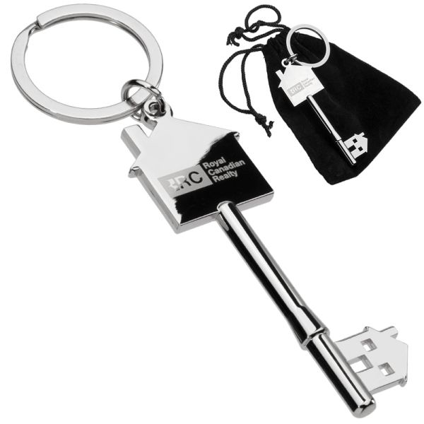 Custom engraved house key shaped metal keychain