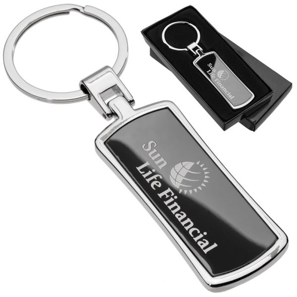 Custom laser engraved curved onyx rectangle metal keychain