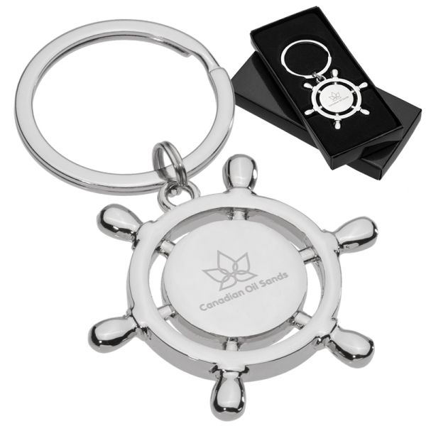 Ship Navigation Wheel Engraved Metal Keychains