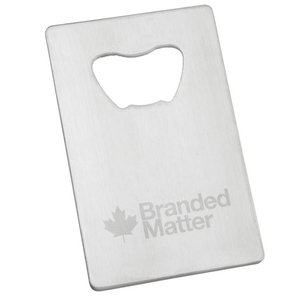 Custom engraved stainless steel credit card bottle opener